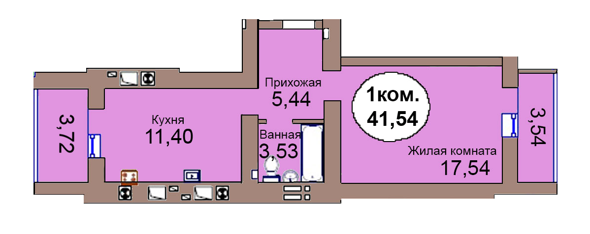 1-комн. кв. по пер. Калининградский, 4 кв. 258 в Калининграде